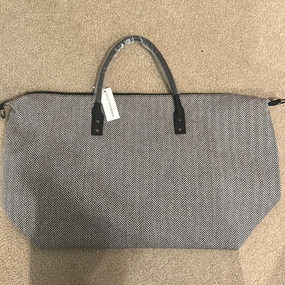 Brown herringbone weekender tote for sale